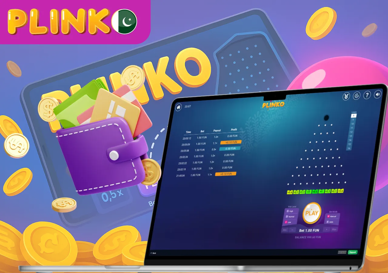 Plinko gameplay on platform showing real money betting results